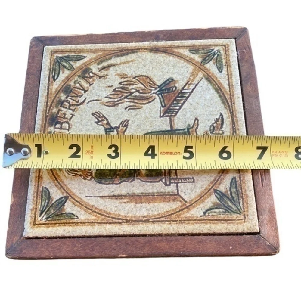 Vintage Terra Cotta Painted Tile Trivet Wall Decoration Made In Italy
